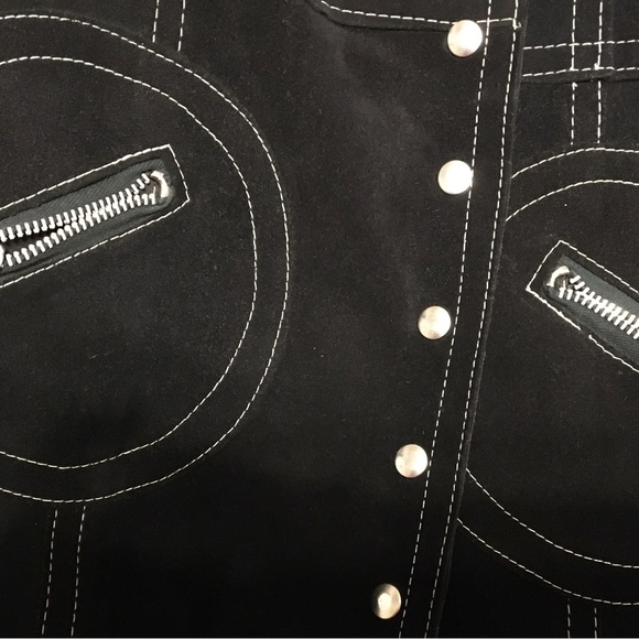 Vintage black suede trench coat white stitching. Historic Sears Roebuck & USA Co - Picture 9 of 16